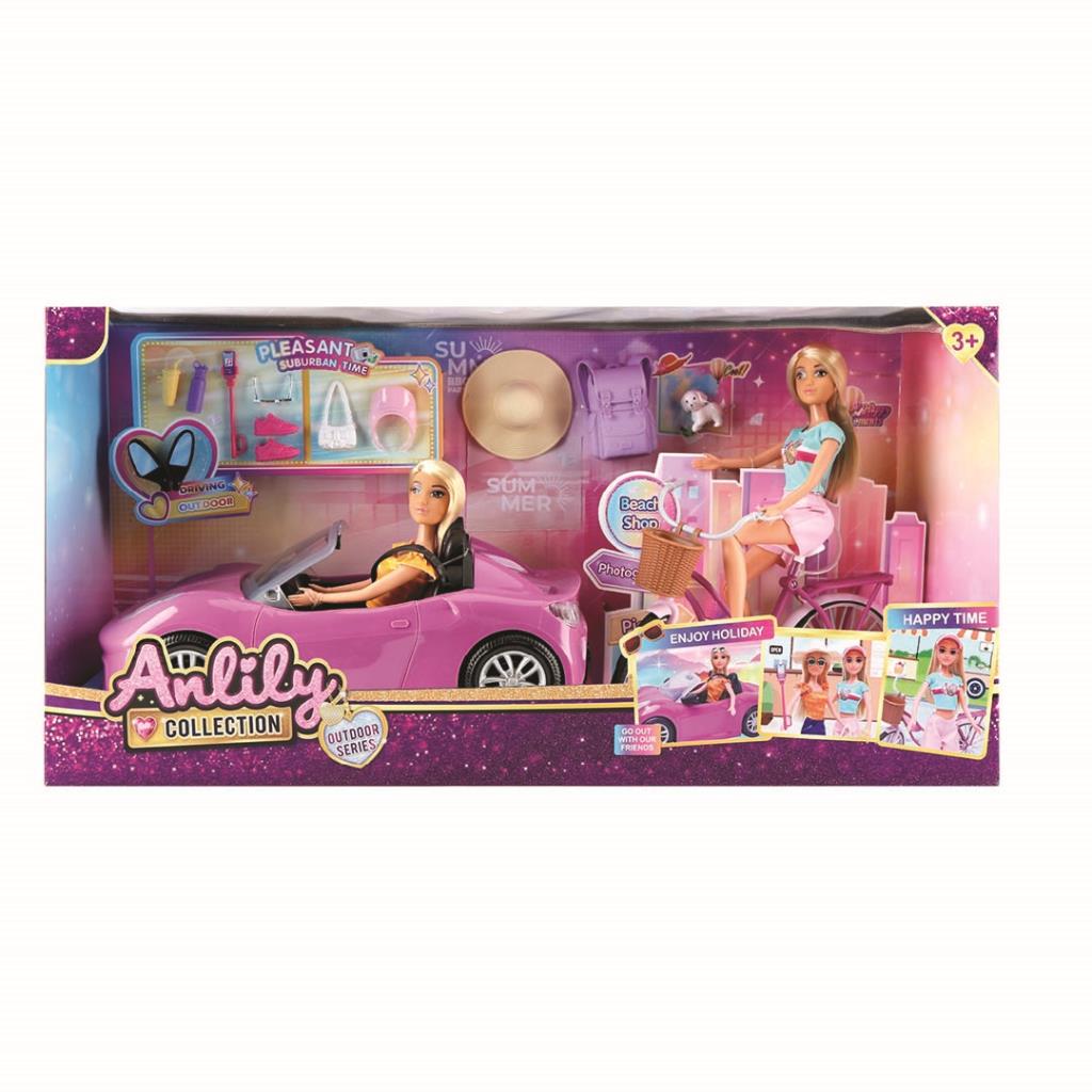 مجموعة دمية أنليلي للمغامرات الخارجية مع سيارة ودراجة